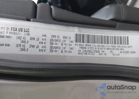 2020 Jeep Grand Cherokee Limited 4X4 z USA, uszkodzony, nr VIN 1C4RJFBG2LC278239